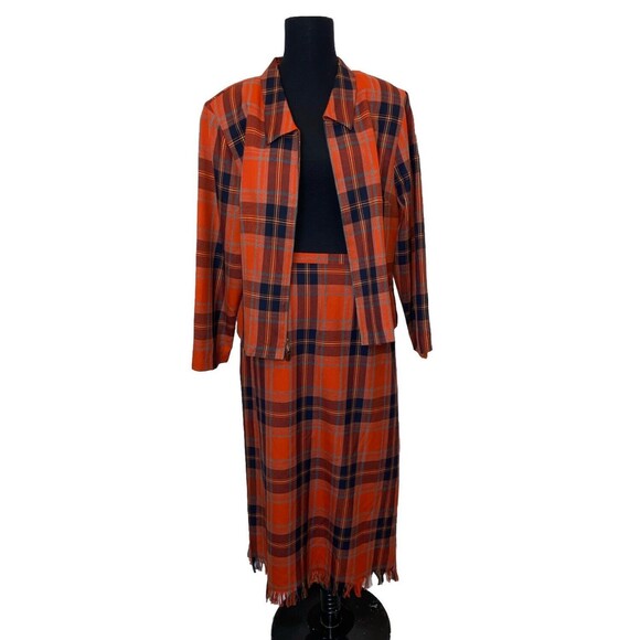 Sag Harbor Blanket Fringe Skirt Sz 16 & Crop Jacket Red Plaid - Picture 4 of 16